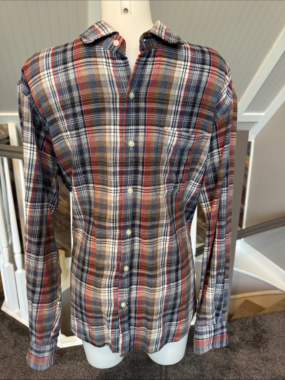 Peter Millar Plaid Button-Down Shirt in Navy, Red & Brown